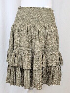 Lauren Ralph Lauren Olive Green Patterned Tiered Mini Skirt